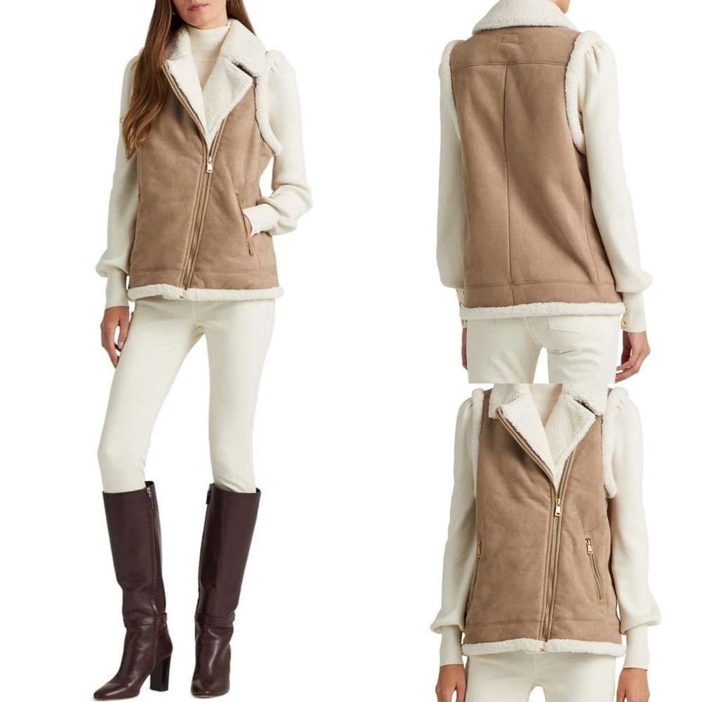 Ralph Lauren Women's Tan Faux Shearling Vest PM